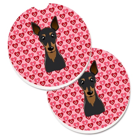Carolines Treasures Min Pin Hearts Cup Holder Car Coasters - Set of 2 BB5310CARC